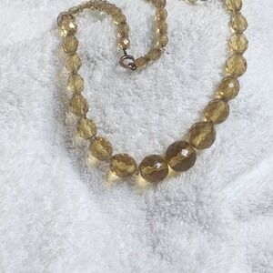 Vintage Amber Honey Faceted Glass Bead Graduated Necklace Mid Century Modern